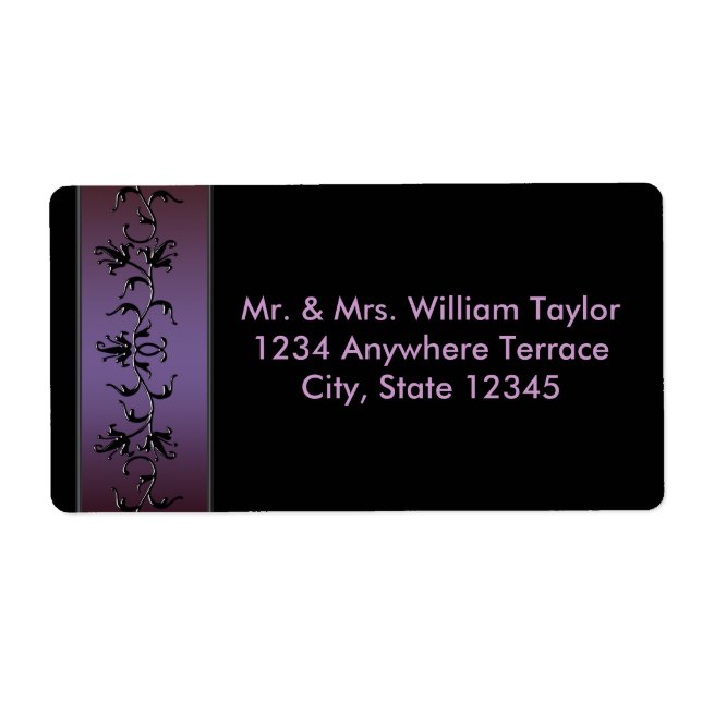 Purple Flower Vine Black Address Labels (Front)
