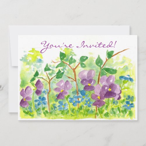 Purple Flower Watercolor Art Tea Party Invitation