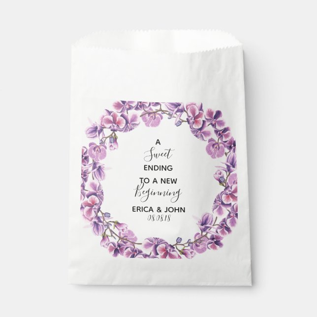purple flower Wedding Favor Bag Sweet Ending (Front)