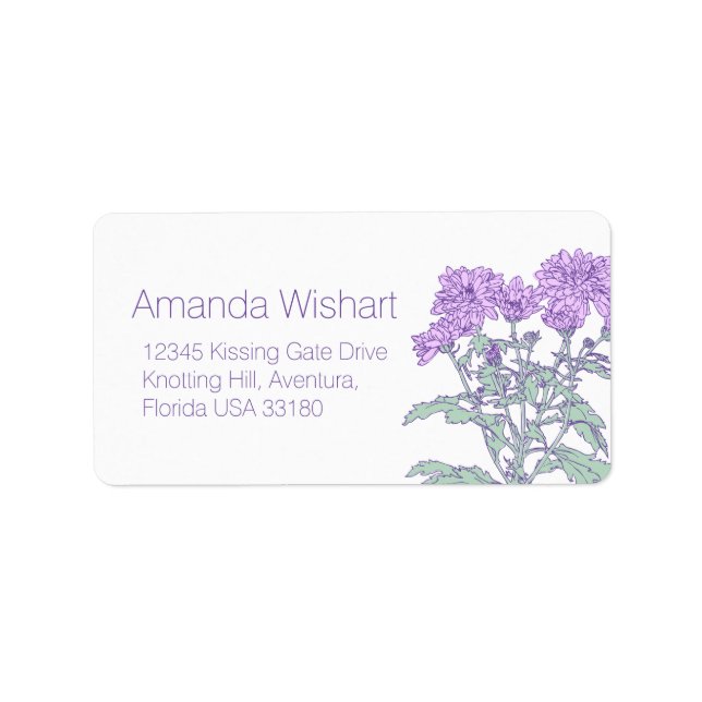 Purple flower wedding reply address label (Front)