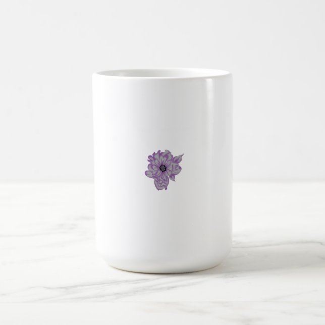 Purple flower with gray polka dot pattern and blac coffee mug (Center)