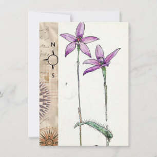 Purple Flower With Map Border Holiday Card