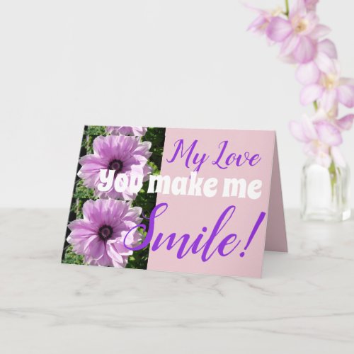 Purple Flower You Make Me Smile Birthday Card