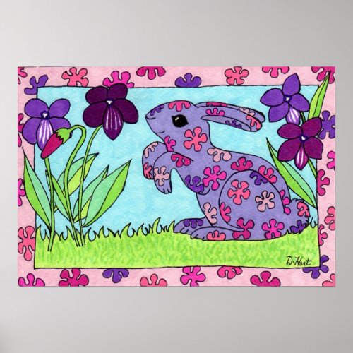 Purple Flowered Bunny Poster