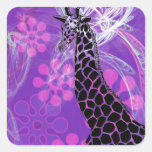 Purple Flowered Giraffe II ~ Square Sticker