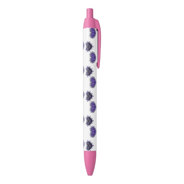 Purple Flowered Hearts Pen (Bottom (Vertical))