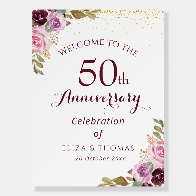 Purple flowers 50th anniversary welcome sign (Front)