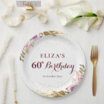 Purple flowers 60th birthday party paper plates<br><div class="desc">birthday floral theme design with lovely purple watercolor flowers. The text and colors can be personalized.</div>