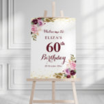 Purple flowers 60th birthday party welcome sign<br><div class="desc">birthday party welcome sign,  floral theme design with lovely purple watercolor flowers. The text and colors can be personalized.</div>