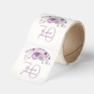 Purple Flowers 70th Birthday Party Favor Classic Round Sticker