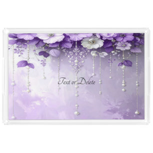Purple Flowers Acrylic Vanity Tray