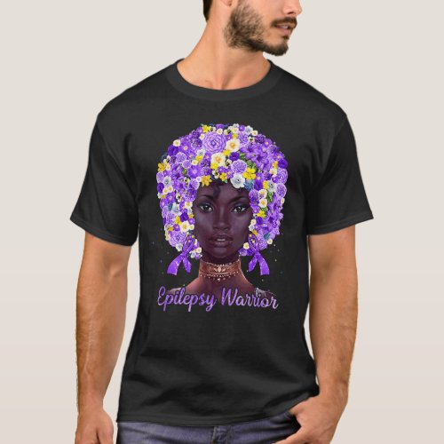 Purple Flowers Afro Hair Black Woman Epilepsy Warr T_Shirt