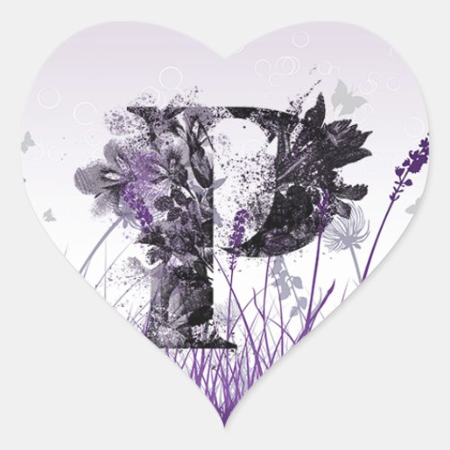 Purple Flowers Alphabet _ Letter P Girls Name Heart Sticker