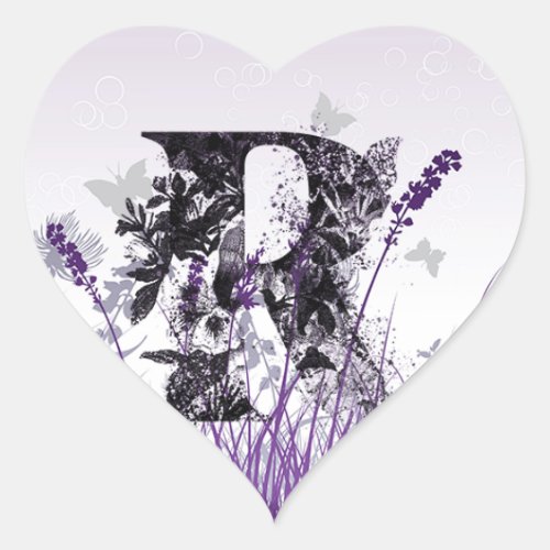 Purple Flowers Alphabet _ Letter R Girls Name Heart Sticker