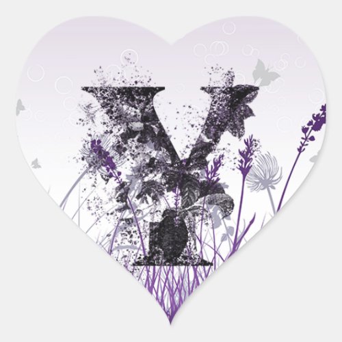 Purple Flowers Alphabet _ Letter Y Girls Name Heart Sticker