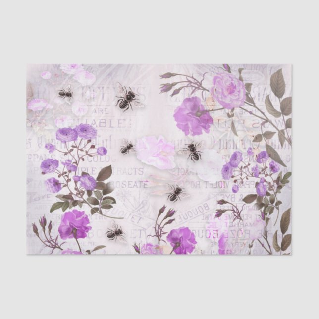 Purple Flowers and Bees  Tissue Paper (Front)