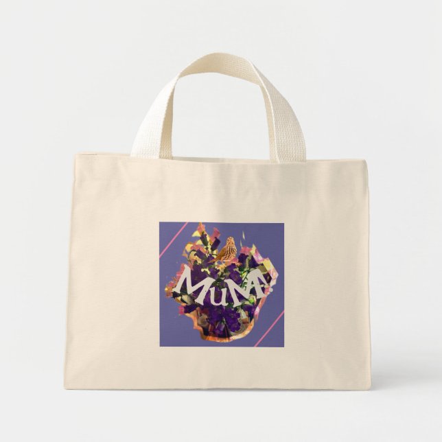 Purple Flowers and Bird Mini Tote Bag (Front)