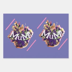 Purple Flowers and Bird Wrapping Paper Sheets