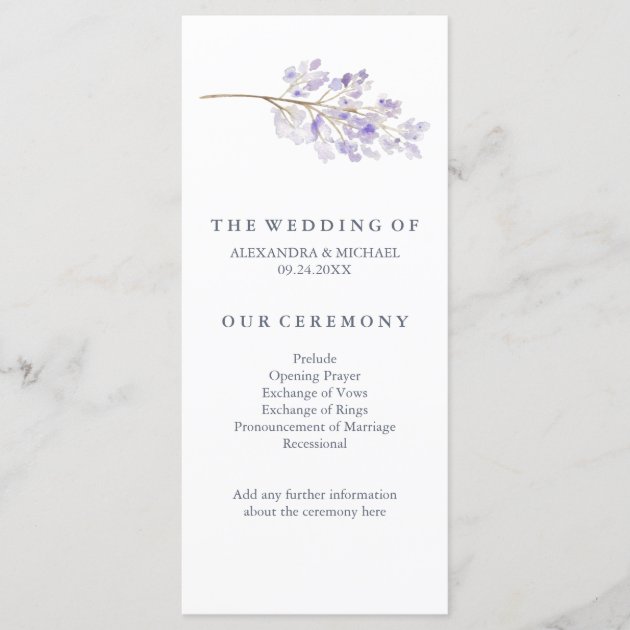 Purple Flowers And Branch Wedding Program