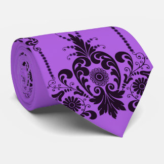 purple flowers and culicues print neck tie