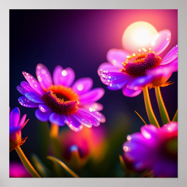 Purple Flowers and Dew Drops Photo Poster (Front)