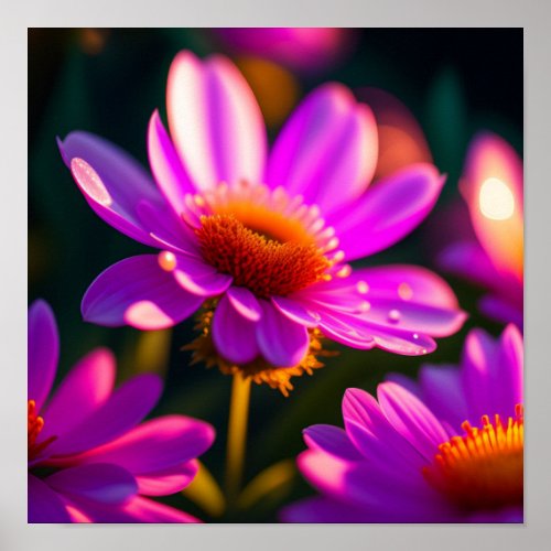 Purple Flowers and Dew Drops Photo Poster