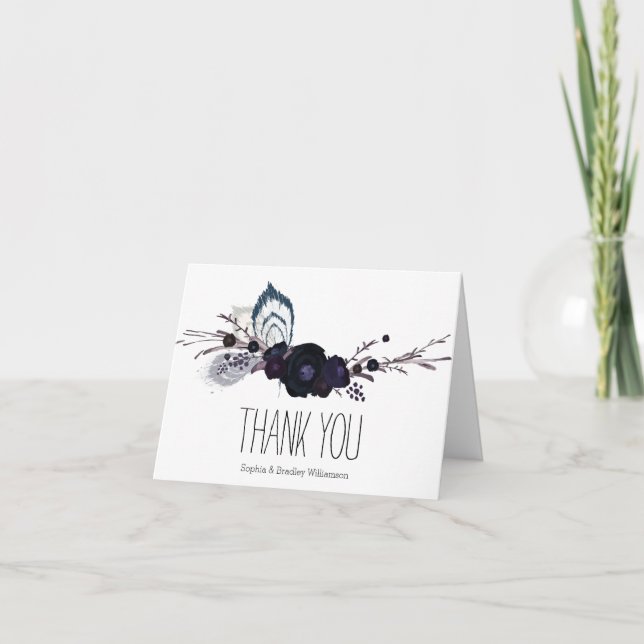 Purple Flowers and Feathers Thank you (Front)