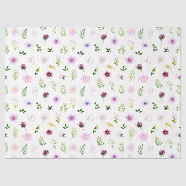 Purple Flowers and Foliage Pattern Tissue Paper (Front)