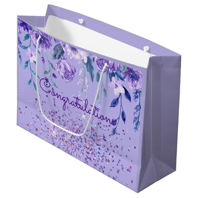 Purple Flowers and Glitter Gift Bag (Front Angled)