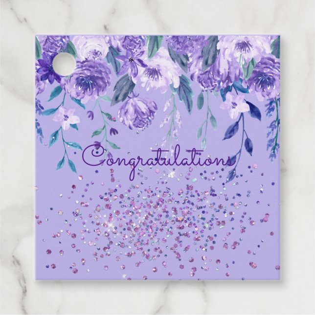 Purple Flowers and Glitter Gift Tag (Front)