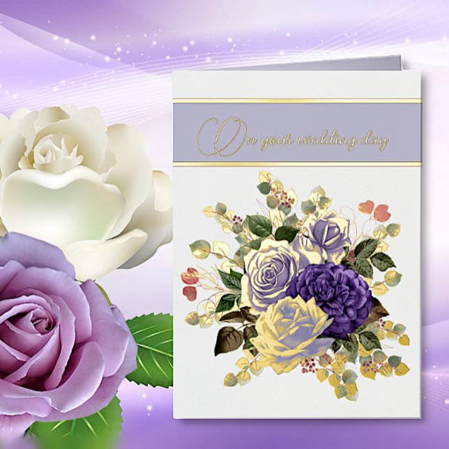 Purple Flowers and Gold Accents Wedding Foil Greeting Card (Creator Uploaded)