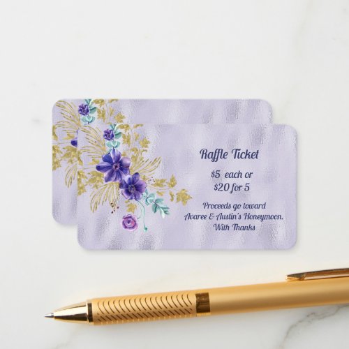 Purple Flowers and Gold Leaves Purple Foil Raffle Enclosure Card