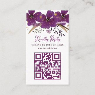 Purple Flowers and Gold QR Code Enclosure Card