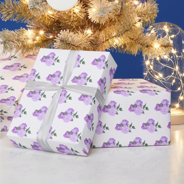 Purple Flowers and Greenery Pattern Wrapping Paper (Holidays)