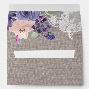 Purple Flowers and Lace Wedding Invitation Envelope
