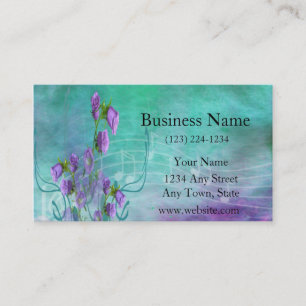 Purple Flowers and Musical Notes Business Card
