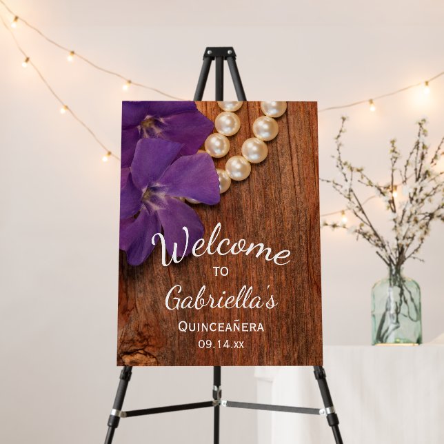 Purple Flowers and Pearls Quinceañera Barn Party Foam Board (In Situ (Stand))