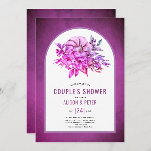 Purple flowers and pumpkin fall couples shower invitation