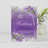 Purple Flowers and Silver Glitter Invitation (Standing Front)