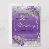 Purple Flowers and Silver Glitter Invitation (Front)