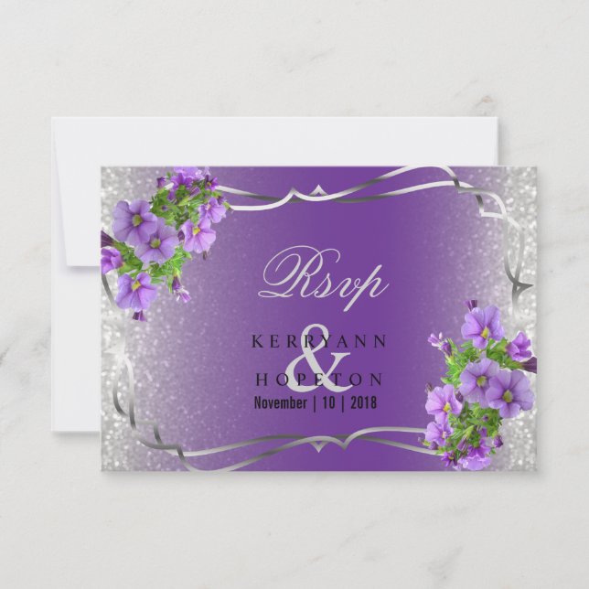 Purple Flowers and Silver Glitter - Rsvp (Front)