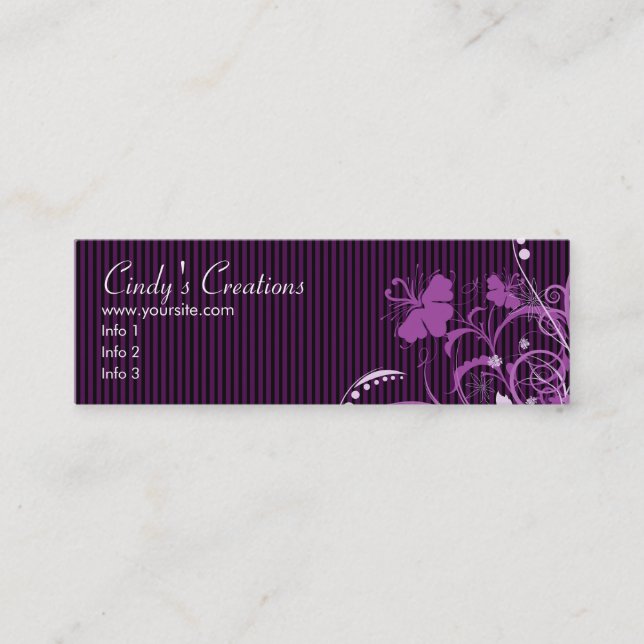 Purple Flowers and Stripes Mini Business Card (Front)