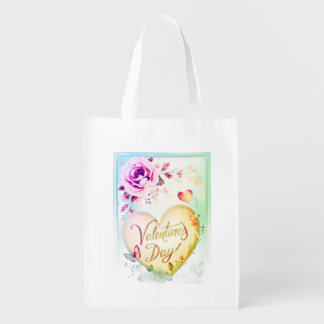 Purple Flowers Are on a White Reusable Grocery Bag
