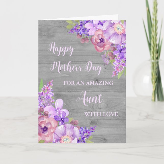 Purple Flowers Aunt Happy Mother's Day Card (Front)