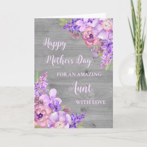 Purple Flowers Aunt Happy Mothers Day Card