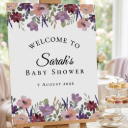 Purple Flowers Baby Shower Welcome Sign
