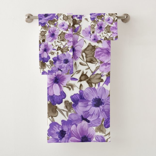 Purple Flowers Bath Towel Set (Insitu)