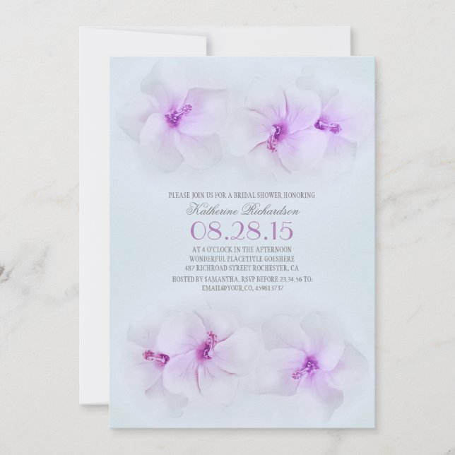 purple flowers beach bridal shower invitation (Front)
