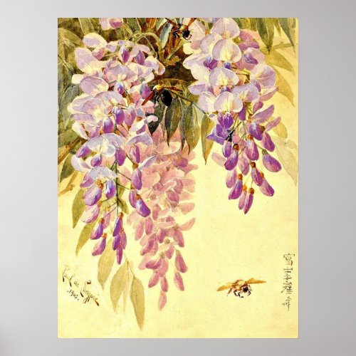 Purple Flowers  Bees Paul de Longpre Poster