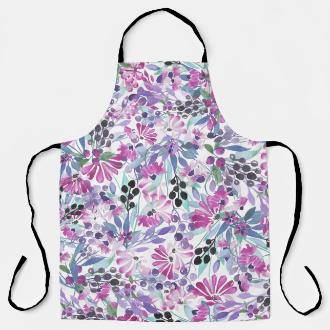 Purple Flowers & Berries: Watercolor Apron (Front)